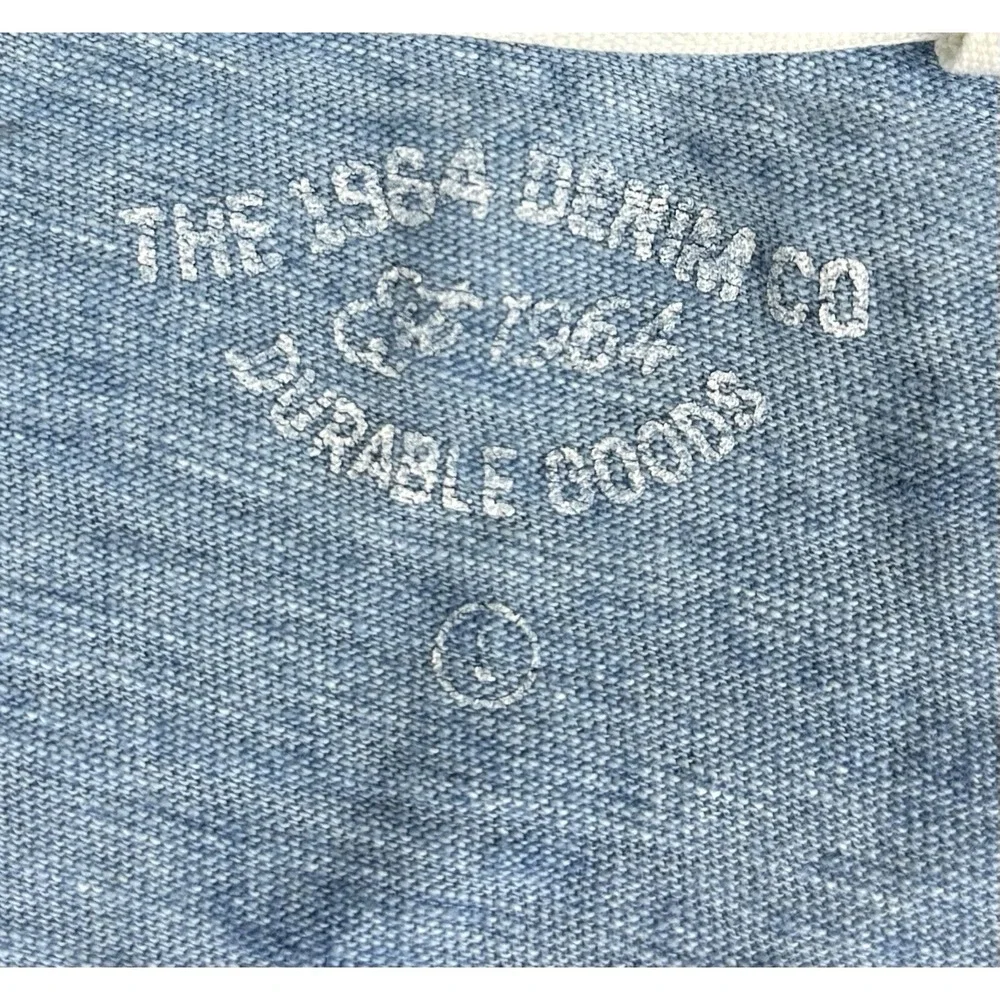 1984 Denim Co Blue Motorcycle Graphic T Shirt Mens Small Slub Cotton